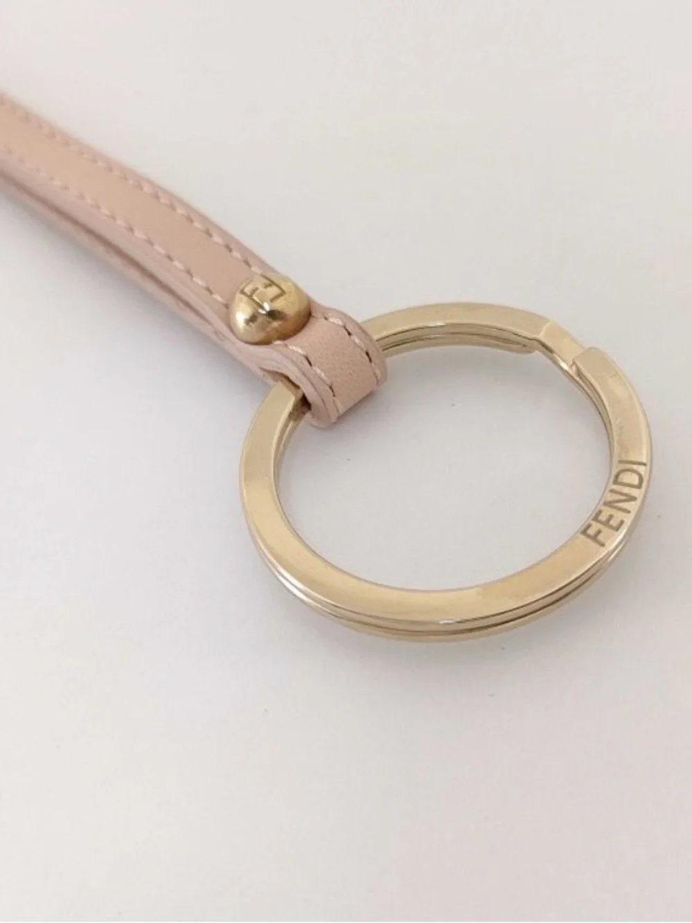 Fendi Gold-Tone Circle Logo Keyring Bag Charm Pastel Pink Leather